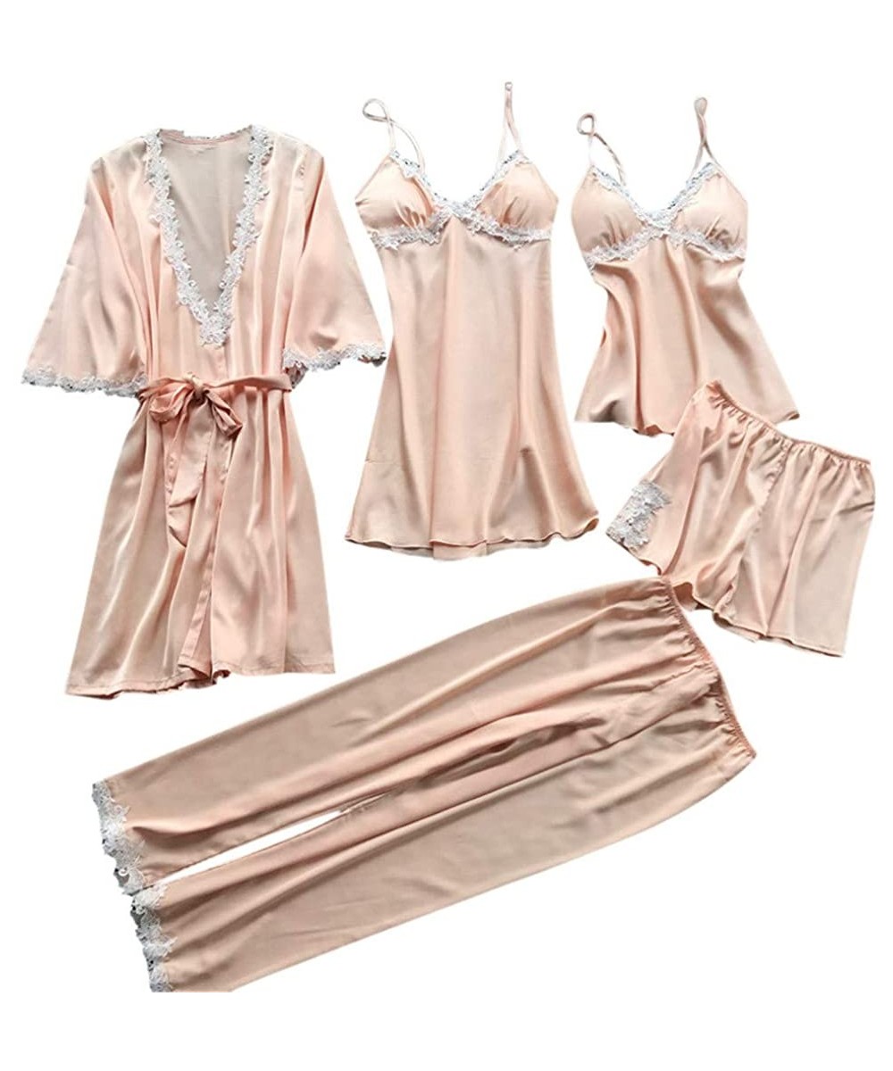 Thermal Underwear 5 PCS Sleepwear Women's Chemise Nightgown Full Slip Lace Lounge Dress - Beige - C818NA8WU4N