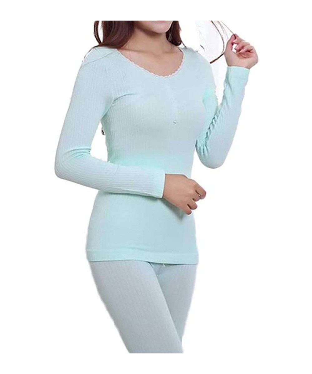 Thermal Underwear Long Johns for Women Winter Thermal Underwear Set Underwear Sexy Sleep Top and Bottom Lady Suits - Sky Blue...