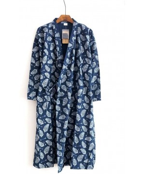 Robes Men's Bathrobe- Men's Robe Cotton Gauze Leaf Loose Comfortable Leaves Kimono Robes Home Clothing Nightly Bathrobes-Blue...