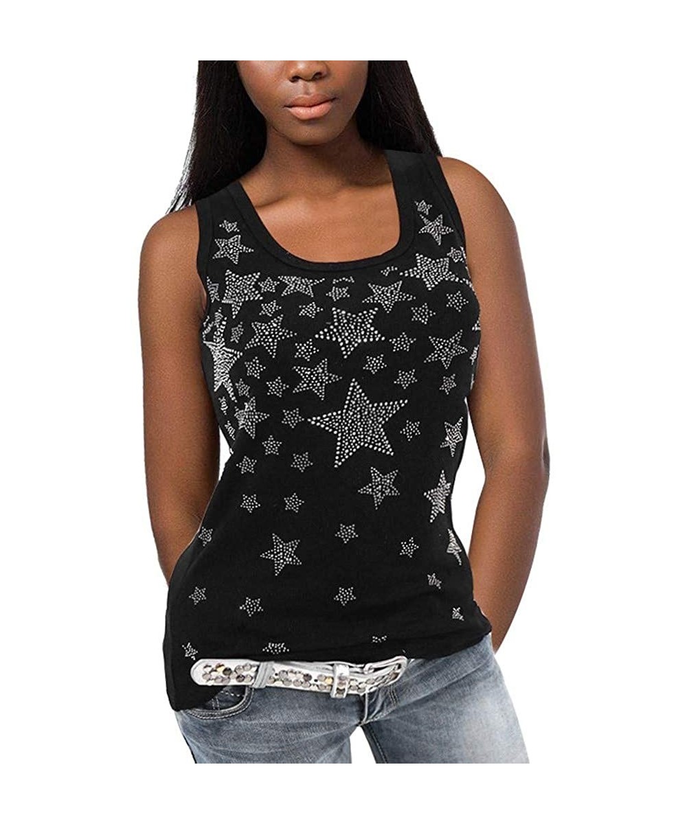 Thermal Underwear Women Heart Sequin Diamond Vest Top Casual Graphic Print Round Neck Tunic Tank Shirt - Black2 - CG194AT2Q8Q