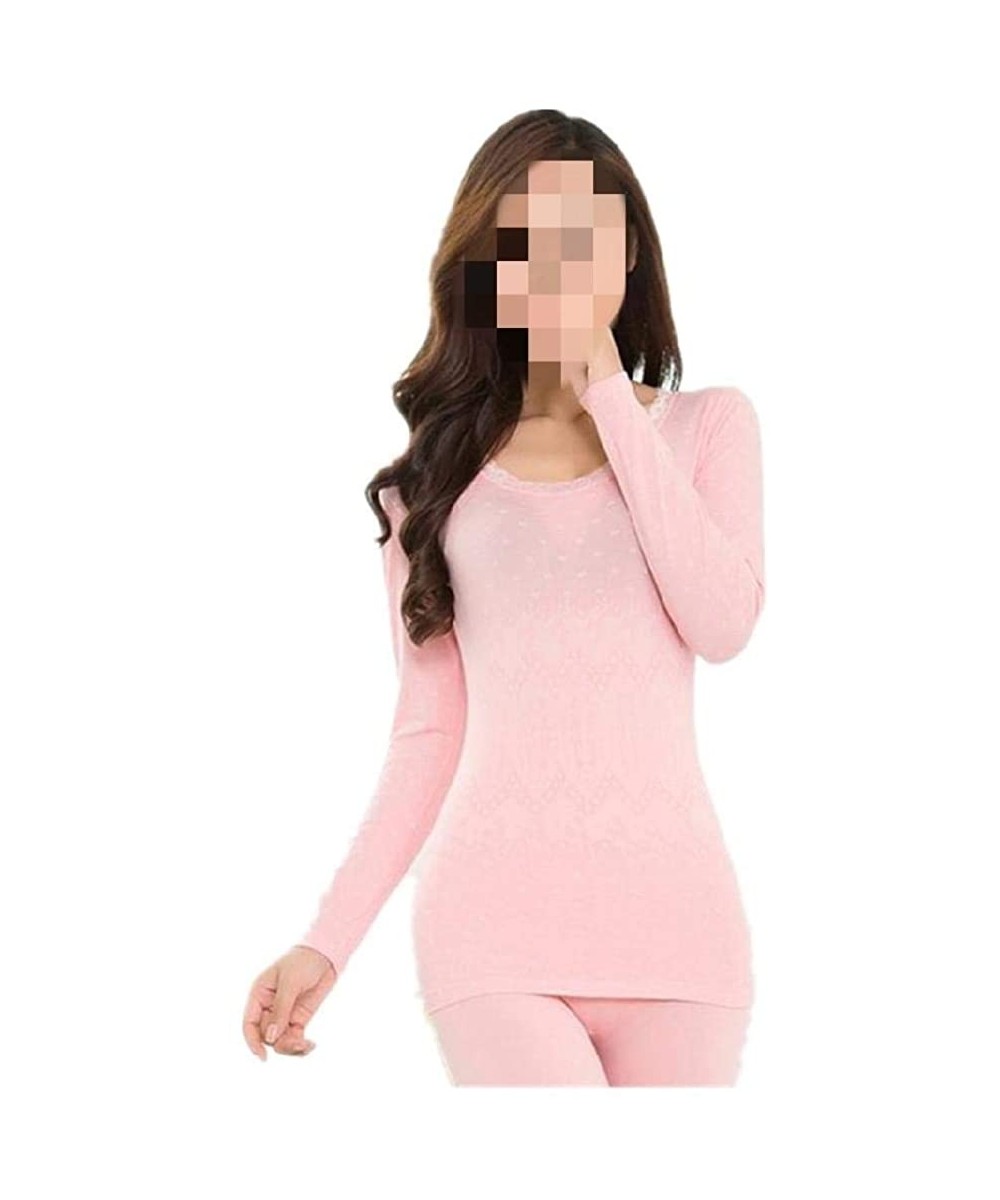 Thermal Underwear Women's Winter Thermal Underwear Set Elastic Warm Female Body Sculpting - Pink - CT192O84W00