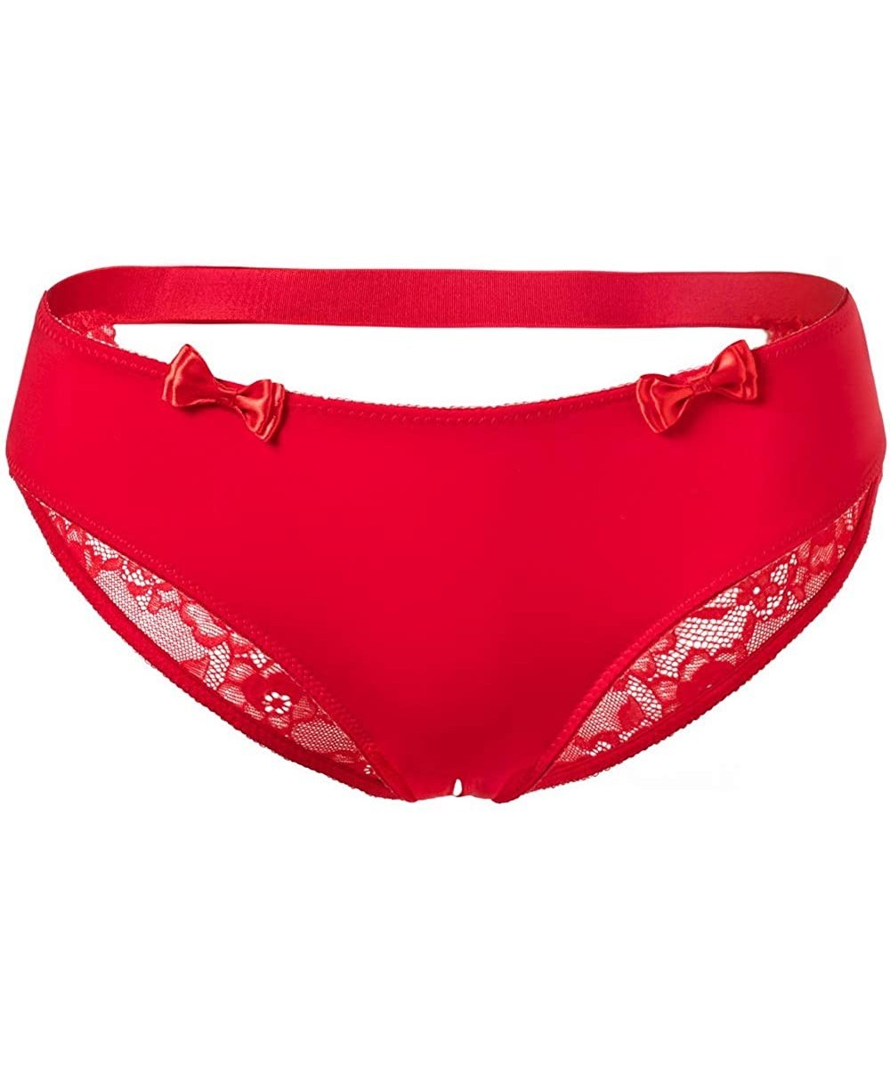 Panties Women's Crotchless Briefs V-Back lace Panties - Red - C418NUN6EZ4