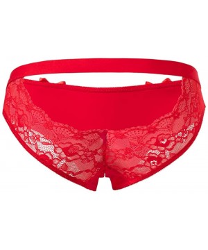 Panties Women's Crotchless Briefs V-Back lace Panties - Red - C418NUN6EZ4