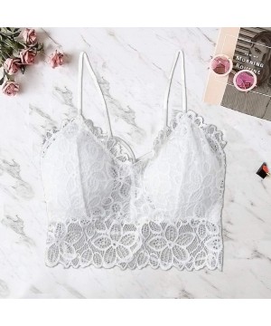 Bras Women Seamless Wire-Free Bra Comfort Soft Strappy Lace Trim Lingerie Full Coverage Padded Underwear Camisole - White - C...