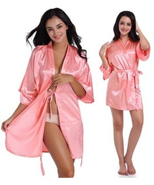 Robes Gold Glitter Bride Bridesmaid Robes for Women Satin Kimono Wedding Party with Sleep Hat - Watermelon Red Bride - C119C5...