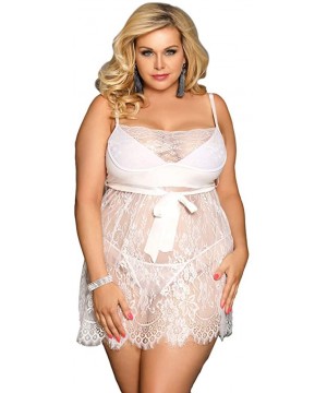 Nightgowns & Sleepshirts Plus Size Women Lingerie Lace Baby Doll Strap Chemise Sleepwear - White-1 - CA19DALZC3K