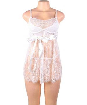 Nightgowns & Sleepshirts Plus Size Women Lingerie Lace Baby Doll Strap Chemise Sleepwear - White-1 - CA19DALZC3K