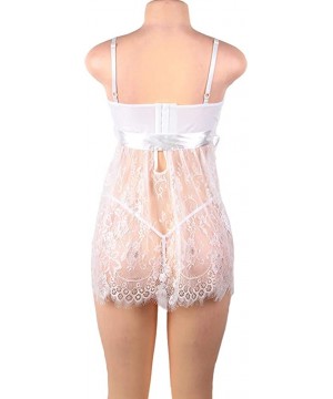 Nightgowns & Sleepshirts Plus Size Women Lingerie Lace Baby Doll Strap Chemise Sleepwear - White-1 - CA19DALZC3K