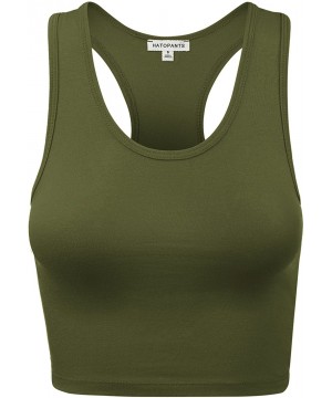 Camisoles & Tanks Women's Cotton Racerback Basic Crop Tank Tops - 001-army Green-1 - CT18NMYAEYL