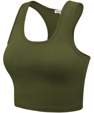 Camisoles & Tanks Women's Cotton Racerback Basic Crop Tank Tops - 001-army Green-1 - CT18NMYAEYL