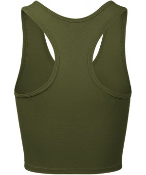 Camisoles & Tanks Women's Cotton Racerback Basic Crop Tank Tops - 001-army Green-1 - CT18NMYAEYL