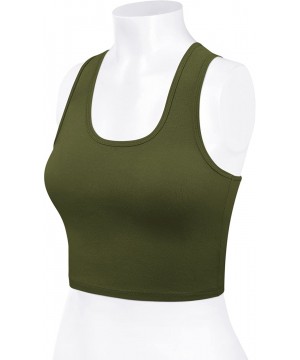 Camisoles & Tanks Women's Cotton Racerback Basic Crop Tank Tops - 001-army Green-1 - CT18NMYAEYL