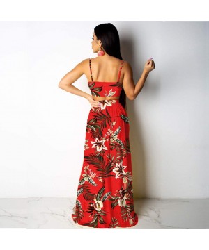 Baby Dolls & Chemises Women Sexy Floral Print Summer Chiffon Sleeveless Crop Tops Maxi Skirt - Red - CL196SH8XGT