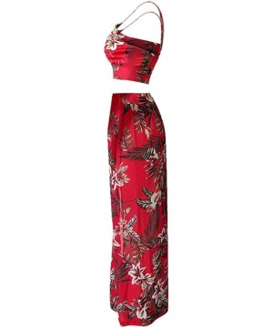 Baby Dolls & Chemises Women Sexy Floral Print Summer Chiffon Sleeveless Crop Tops Maxi Skirt - Red - CL196SH8XGT