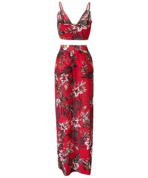 Baby Dolls & Chemises Women Sexy Floral Print Summer Chiffon Sleeveless Crop Tops Maxi Skirt - Red - CL196SH8XGT