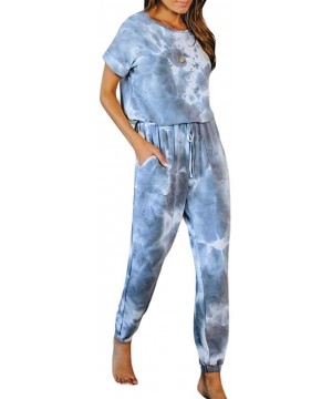 Sets Womens Tie-Dyed Casual Long/Short Sleeve Homewear Jogger Pants Pajama Set Sleepwear - Blue - CX19C73SZY3