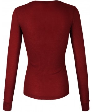 Thermal Underwear Women's Basic Solid V-Neck Long Sleeve Thermal Waffle T-Shirt Top - [Yil0004]burgundy - CK12M8SBE5N