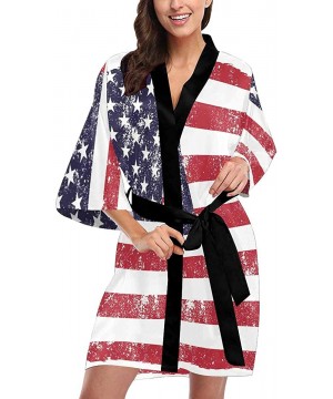 Robes Custom Grunge USA Flag Women Kimono Robes Beach Cover Up for Parties Wedding (XS-2XL) - Multi 3 - CC190ZE234Q