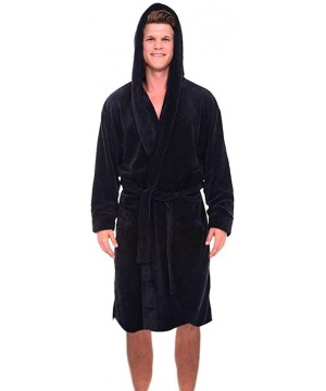 Robes Men's Winter Plush Lengthened Shawl Sherpa Big Bathrobe Home Clothes Long Sleeved Spa Kimono Robe Coat - Black - CE1920...