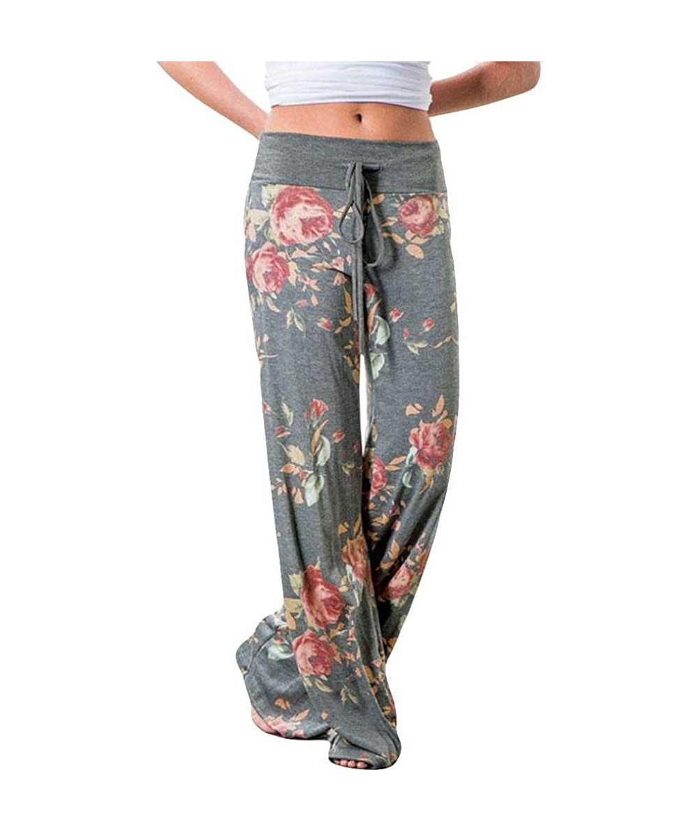 Bottoms Sweatpants for Women Plus Size-Comfy Casual Floral Print Pajama Drawstring High Waist Palazzo Lounge Pants Wide Leg -...