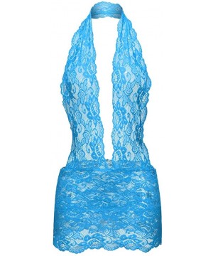 Baby Dolls & Chemises Woman Nightgowns Women Lace Nightdress Teddy Lingerie Sexy Deep V Halter One Piece Bodysuit - Blue - CB...