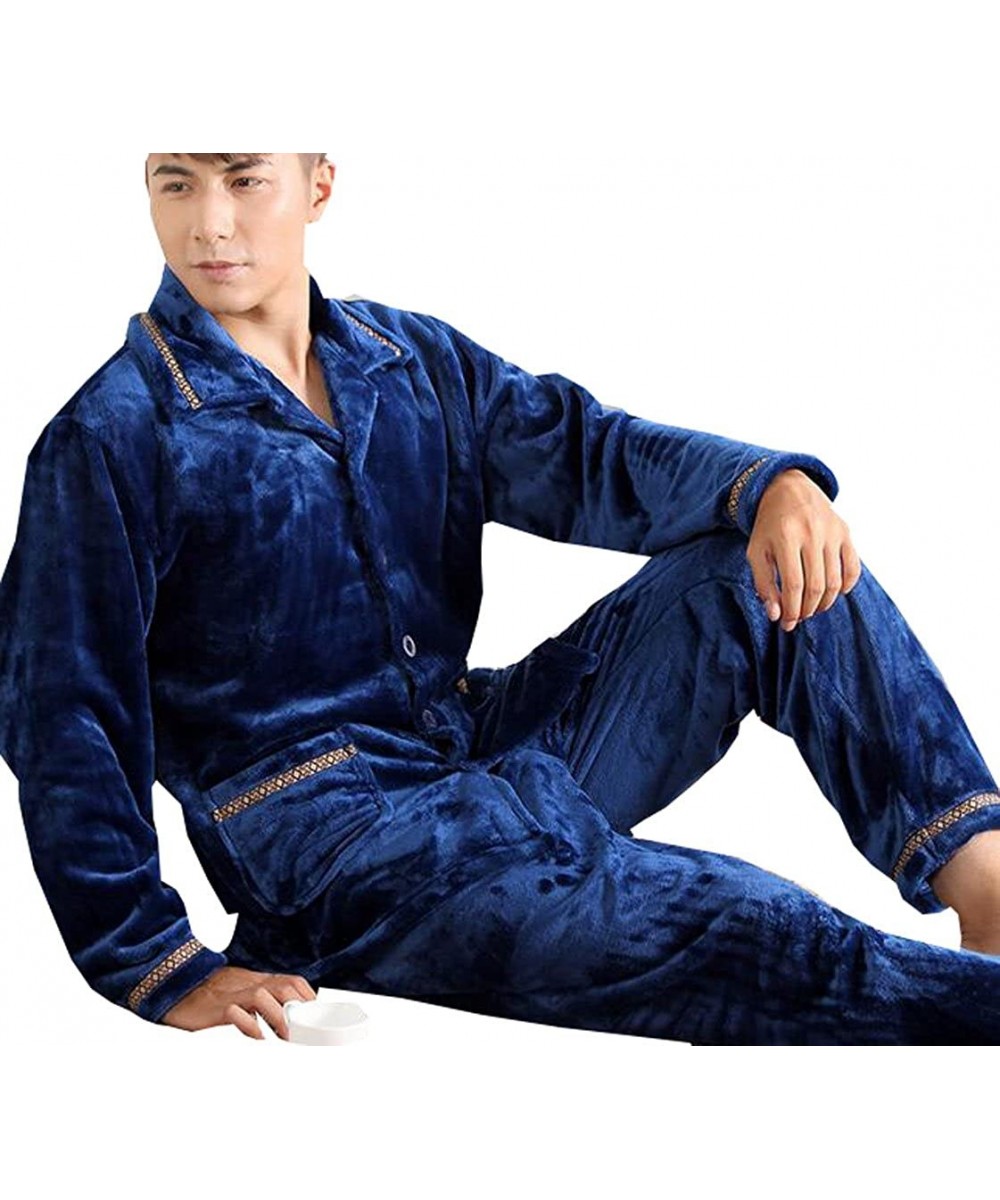 Sleep Sets Men's Flannel Leisure Homewear Thick Coral Velvet Pajamas Suit - Color4 - CK12O8CVXFA