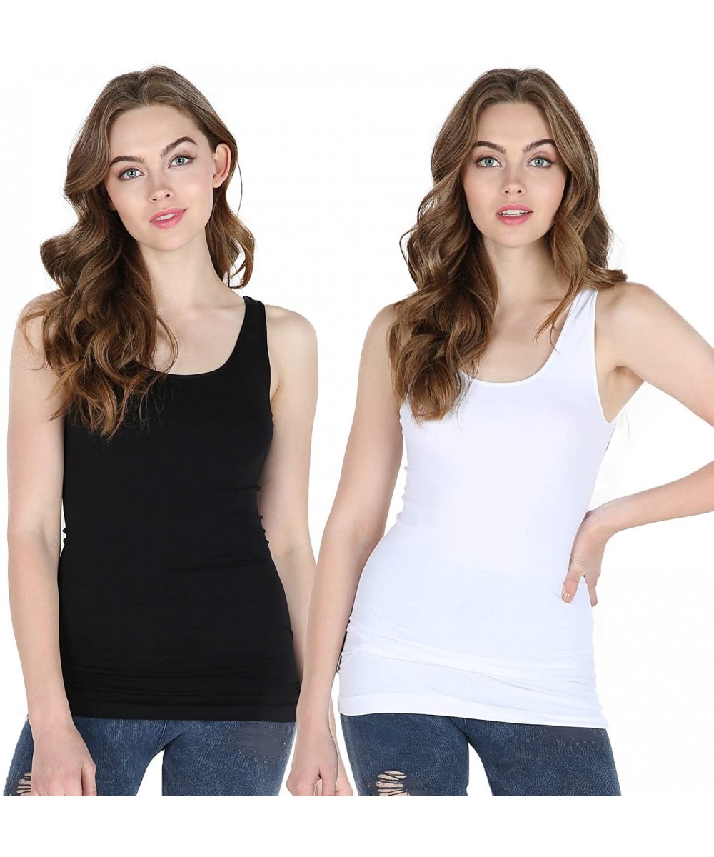 Camisoles & Tanks Women Seamless Wide Strap Basic Tank Top- One Size - 2 Pack Black & White - C718T362Q6Y