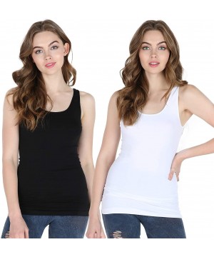 Camisoles & Tanks Women Seamless Wide Strap Basic Tank Top- One Size - 2 Pack Black & White - C718T362Q6Y