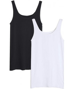 Camisoles & Tanks Women Seamless Wide Strap Basic Tank Top- One Size - 2 Pack Black & White - C718T362Q6Y