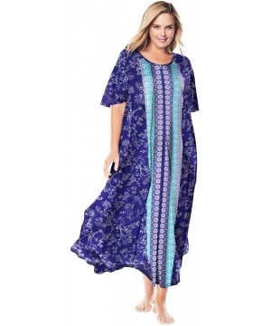 Nightgowns & Sleepshirts Women's Plus Size Sweeping Printed Lounger Nightgown - Blue Sapphire Floral (0486) - CS1908O20US