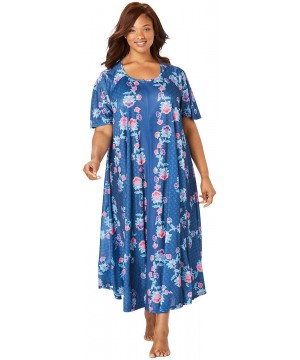 Nightgowns & Sleepshirts Women's Plus Size Sweeping Printed Lounger Nightgown - Blue Sapphire Floral (0486) - CS1908O20US