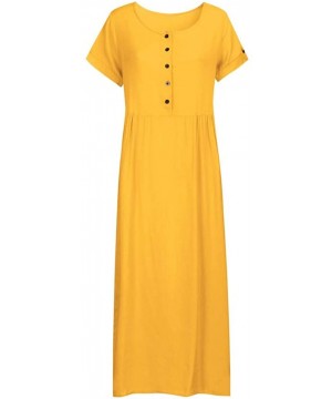 Bottoms Women Casual Long Dress-Solid V-Neck Short Sleeve Dress Splice Button Dress - Yellow - CH18SQ8YRGN