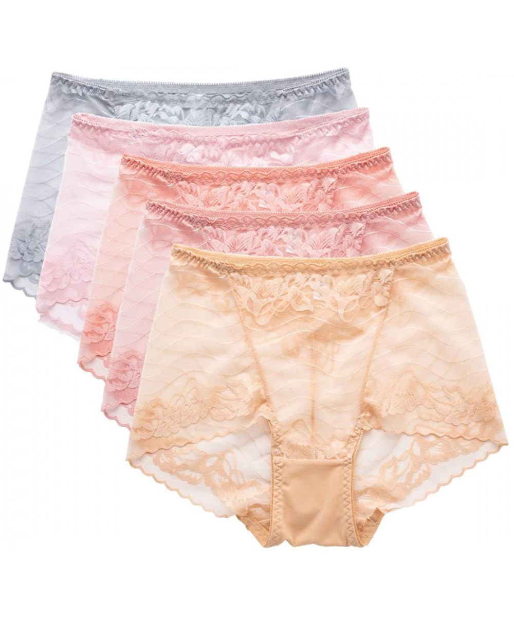 Panties Women's Soft Seamless Lace Underwear High Waist Panty Brief - Multicolor B(5 Pack) - CR18XK4XXKR