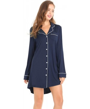 Nightgowns & Sleepshirts Womens Bamboo Sleep/Night/Pajama/Pj Shirts Gown - Button Down/Long/Short Sleeve - Long Sleeve-navy -...