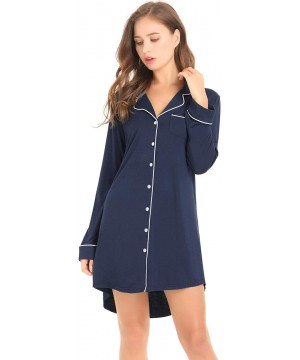 Nightgowns & Sleepshirts Womens Bamboo Sleep/Night/Pajama/Pj Shirts Gown - Button Down/Long/Short Sleeve - Long Sleeve-navy -...