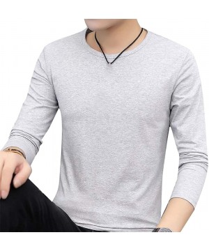 Undershirts Men Tagless Slim Fit Top Muscle Cotton Crew Neck Long Sleeve Undershirts T-Shirt - Light Grey - CW19CZDDZIX