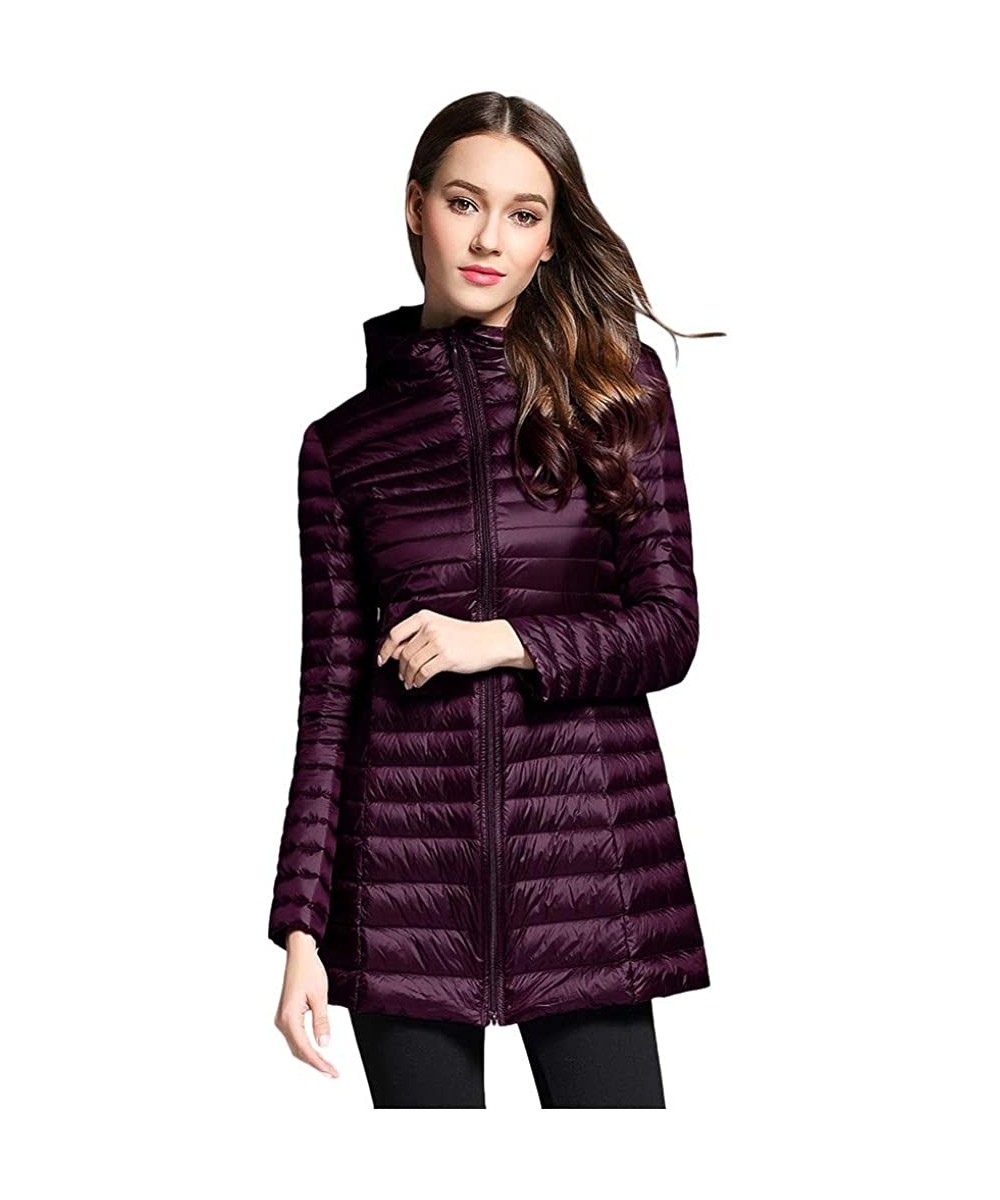 Thermal Underwear Women Lightweight Down Jacket Winter Slim Rain Puffer Padded Waterproof Parka Coats - A-purple - CR192W65XY8