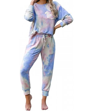 Sets Women Tie Dye Pajama Sets Long Sleeve Tops and Pants PJ Sets Joggers Loungewear Sleepwear - Blue - CQ197AXTOA5