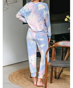 Sets Women Tie Dye Pajama Sets Long Sleeve Tops and Pants PJ Sets Joggers Loungewear Sleepwear - Blue - CQ197AXTOA5