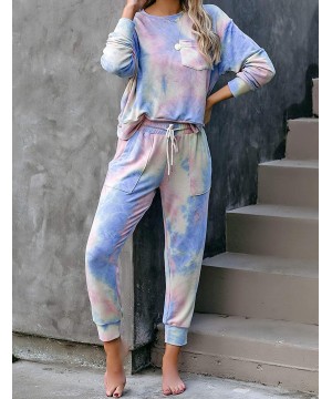 Sets Women Tie Dye Pajama Sets Long Sleeve Tops and Pants PJ Sets Joggers Loungewear Sleepwear - Blue - CQ197AXTOA5