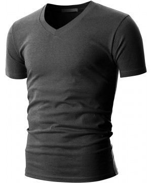 Thermal Underwear Mens Slim Fit ComfortSoft Cotton Short Sleeve Lightweight V Neck T-Shirt - Dct095-charcoal - CG18TOQTEKX