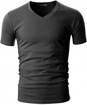 Thermal Underwear Mens Slim Fit ComfortSoft Cotton Short Sleeve Lightweight V Neck T-Shirt - Dct095-charcoal - CG18TOQTEKX