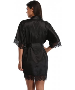 Robes Silk Kimono Robe Women Sleepwear Short Bridesmaid Bath Robes Wedding Party - Black - C012JQ6NC1T