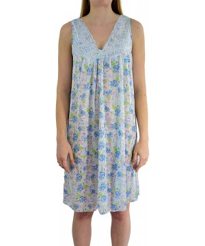 Nightgowns & Sleepshirts Women's 'Angela' Sleeveless Floral Print Satin Nightgown - Blue Rose - CO18DTZXR0T