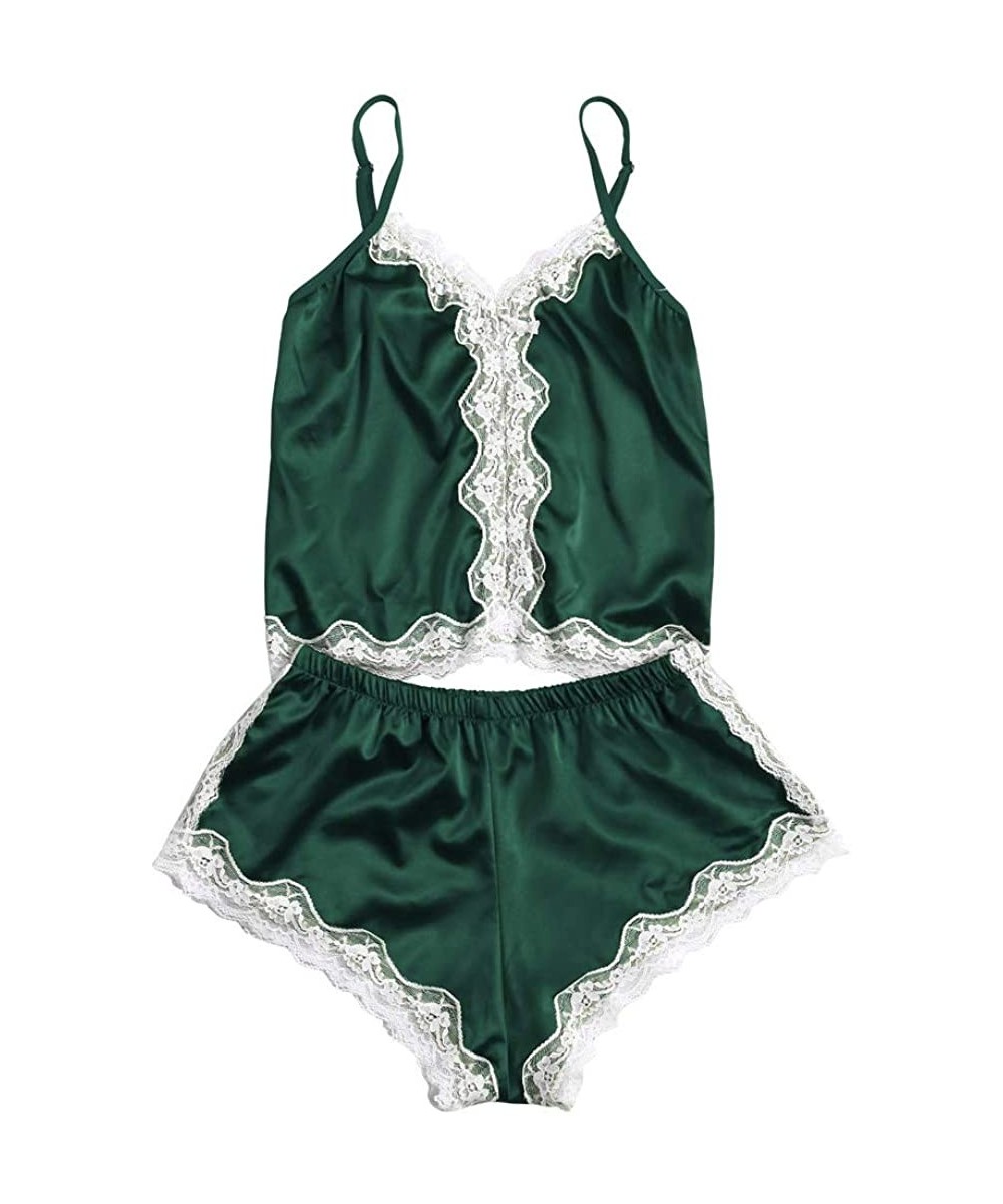 Slips Women Underwear Corset High Elastic Pajamas Underwear Top + Underwear - Green - CP19D847YQS