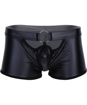 Boxer Briefs Men Lingerie Patent Leather Boxer Briefs Shorts Underwear Underpants with O-Ring - Black - CS17X3M6SNZ