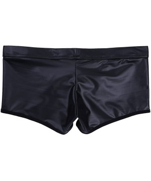 Boxer Briefs Men Lingerie Patent Leather Boxer Briefs Shorts Underwear Underpants with O-Ring - Black - CS17X3M6SNZ