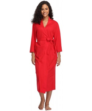 Robes Women's Soft Robes Long Bath Robes Cotton Kimonos Sleepwear Dressing Gown-Solid Color - 100% Cotton-red - CS194IXHQ37