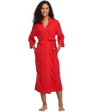 Robes Women's Soft Robes Long Bath Robes Cotton Kimonos Sleepwear Dressing Gown-Solid Color - 100% Cotton-red - CS194IXHQ37