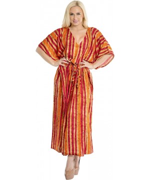 Nightgowns & Sleepshirts Women's One Size Kaftan Kimono Dresses Loungewear Cover Ups Drawstring - Pumpkin Orange_x1030 - C618...